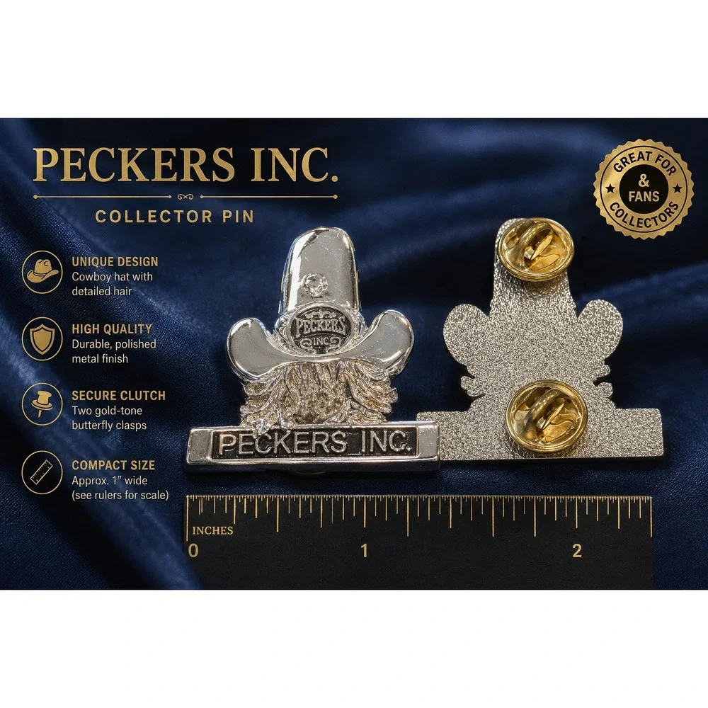 Vtg Peckers Inc Silver Tone Cowboy‎ Hat Novelty Lapel Pin Collectible Accessory
